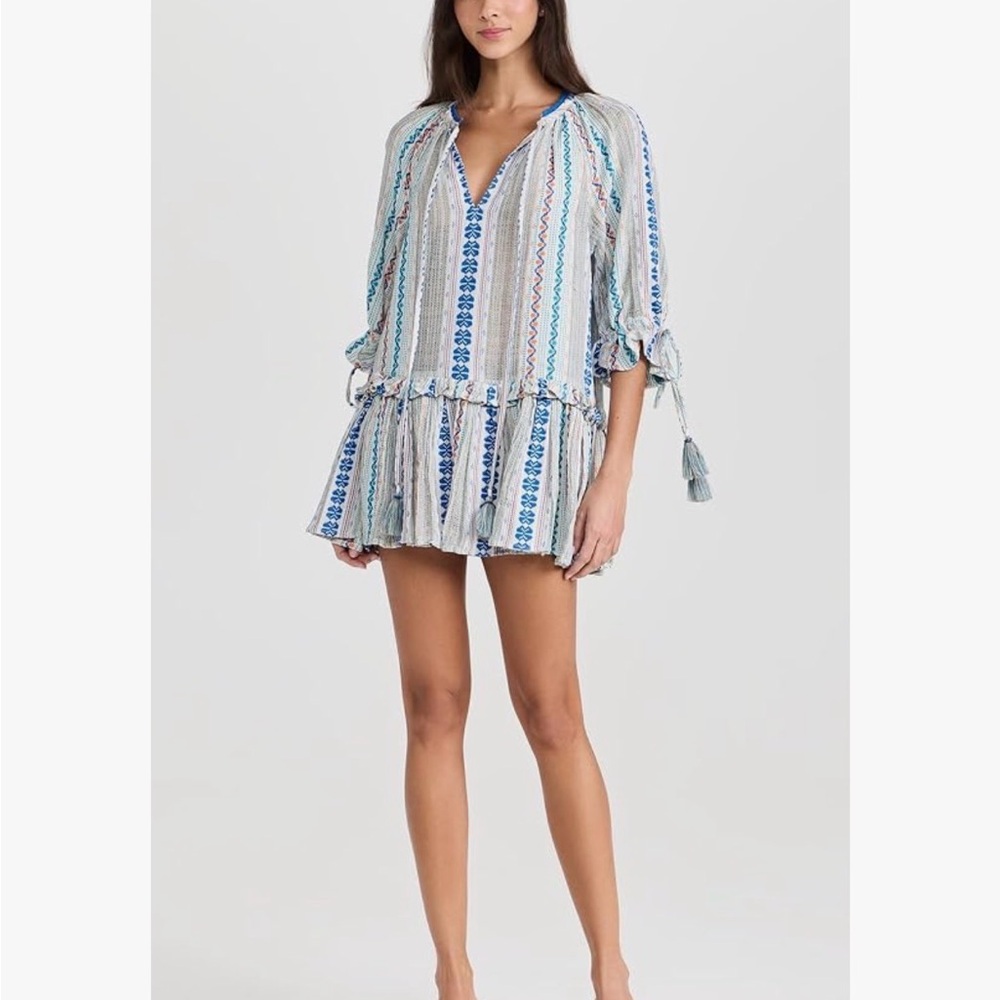 Ramy Brook Striped Tassel Tie Swim Coverup in Blue White & Orange Size L